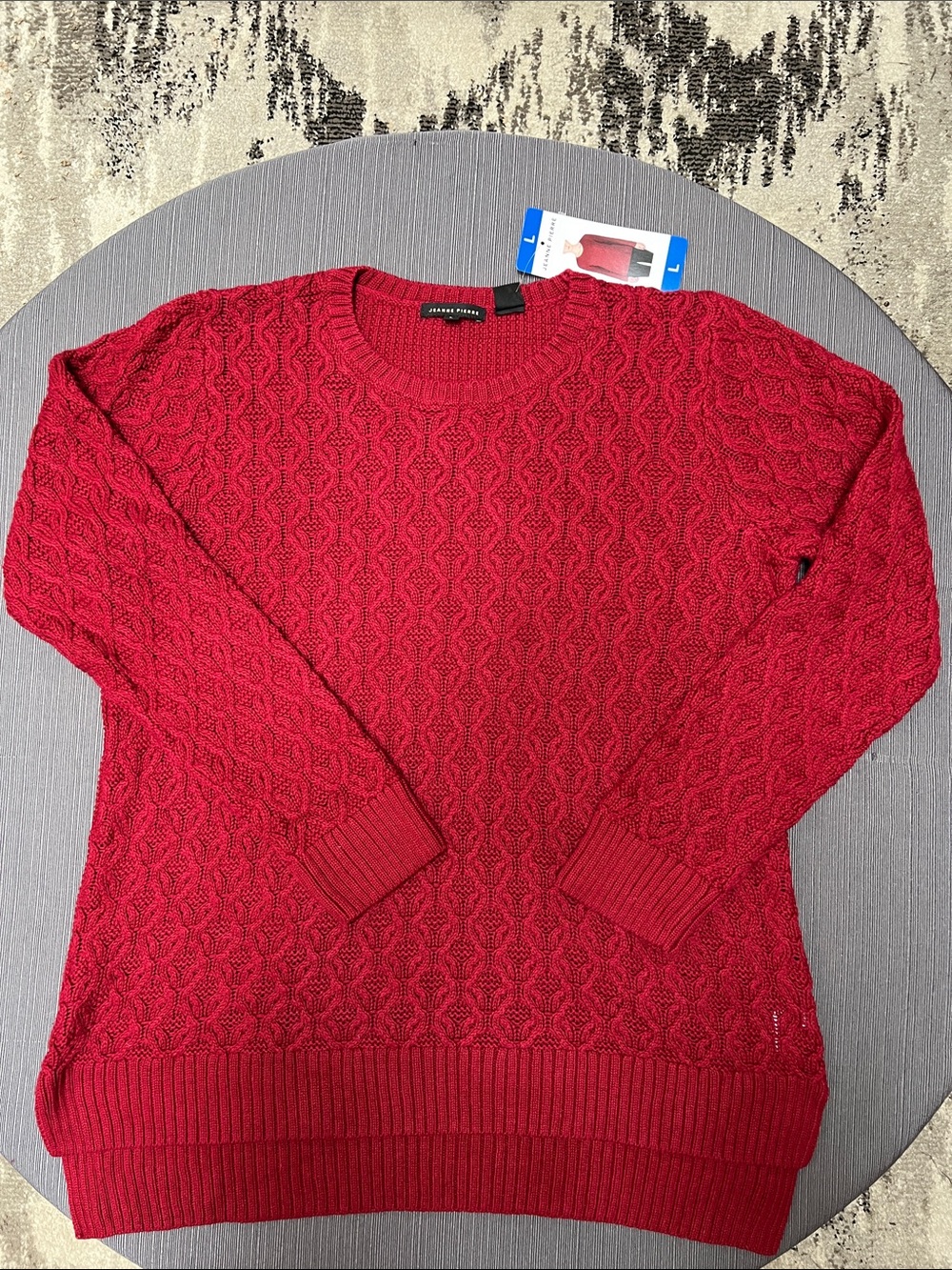**NWT** JEANNE PIERRE Women's Crimson Cable Knit Crewneck Sweater~SZ L